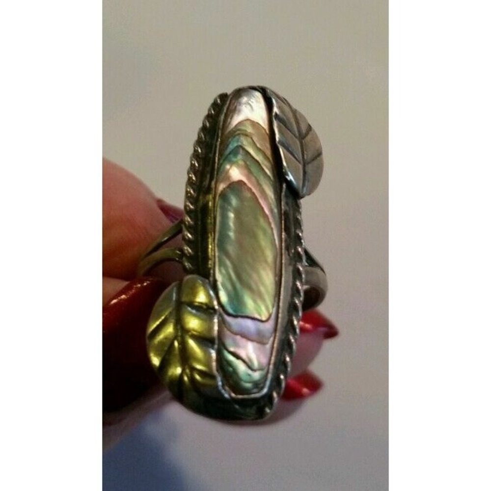 LARGE 1" + ABALONE STERLING SILVER 925 ESTATE COCKTAIL RING size 5.5 Custom